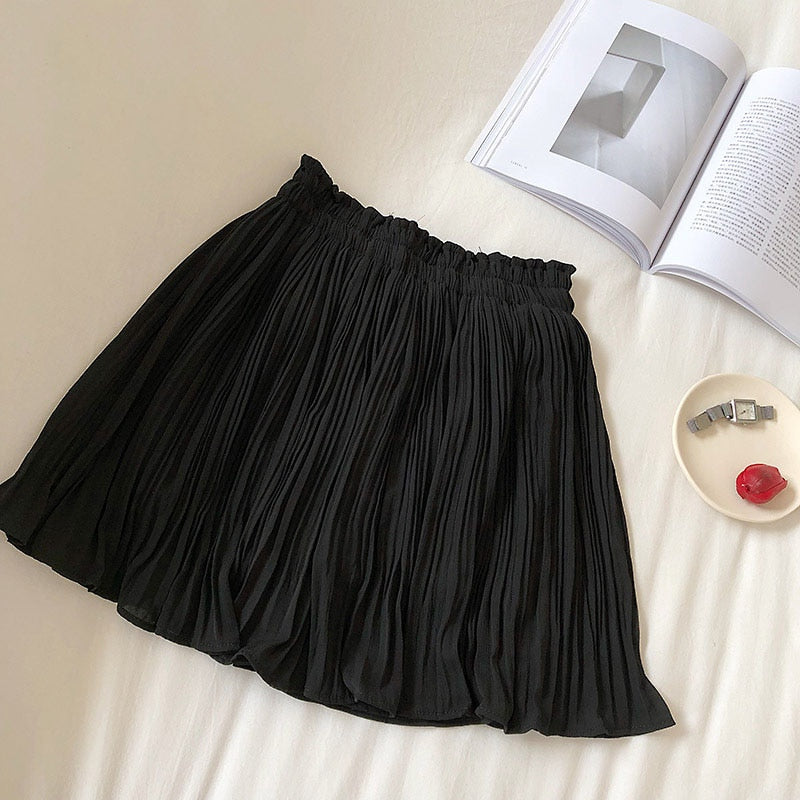 Solid Chiffon Skirt With Shorts Lining