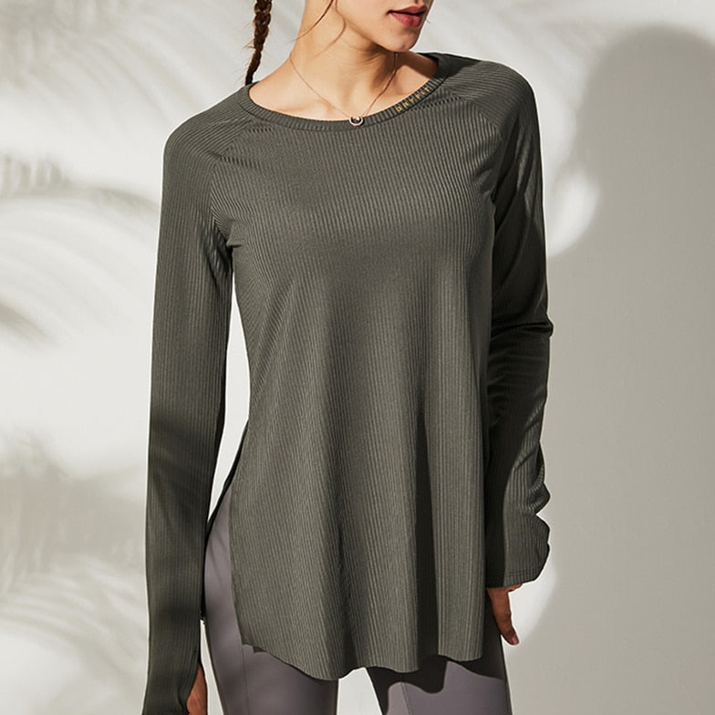 Tie-Up Loose Yoga Shirt With Thumbholes