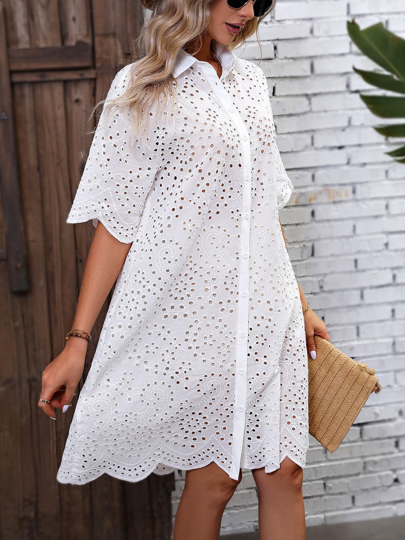 Embroidery Button Up Dress