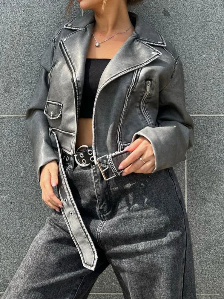 Retro Loose Fit Faux Leather Jacket