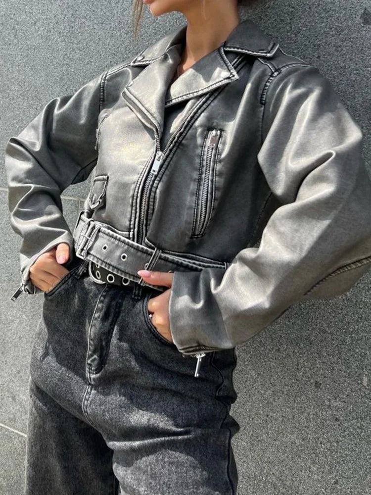 Retro Loose Fit Faux Leather Jacket