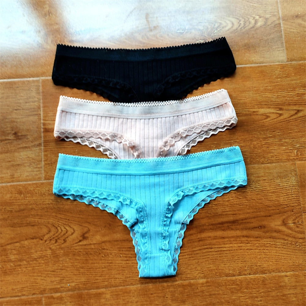 3 Pcs Low Waisted Cotton Thong