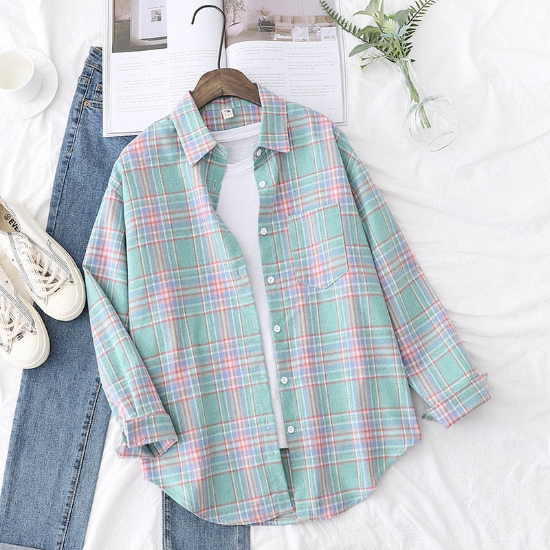 Loose Fit Casual Plaid Shirt