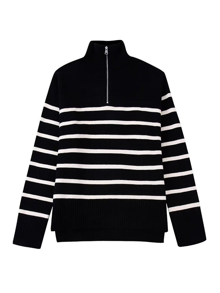 Loose Striped Asymmetry Knitted Sweater