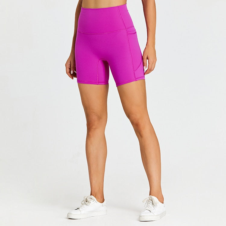 High Waisted Yoga Shorts with Side Pockets