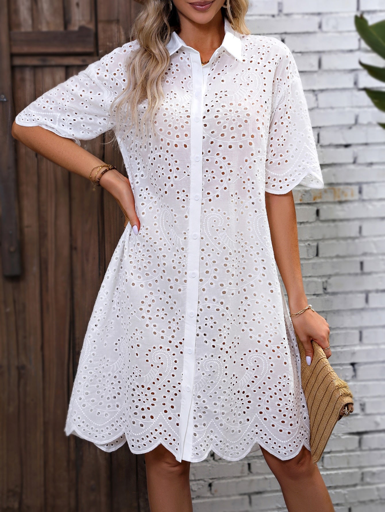 Embroidery Button Up Dress
