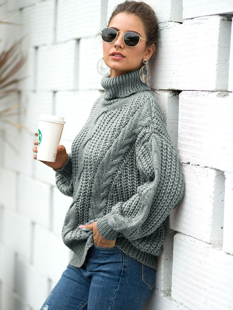Loose Fit Knitted Turtleneck Sweater