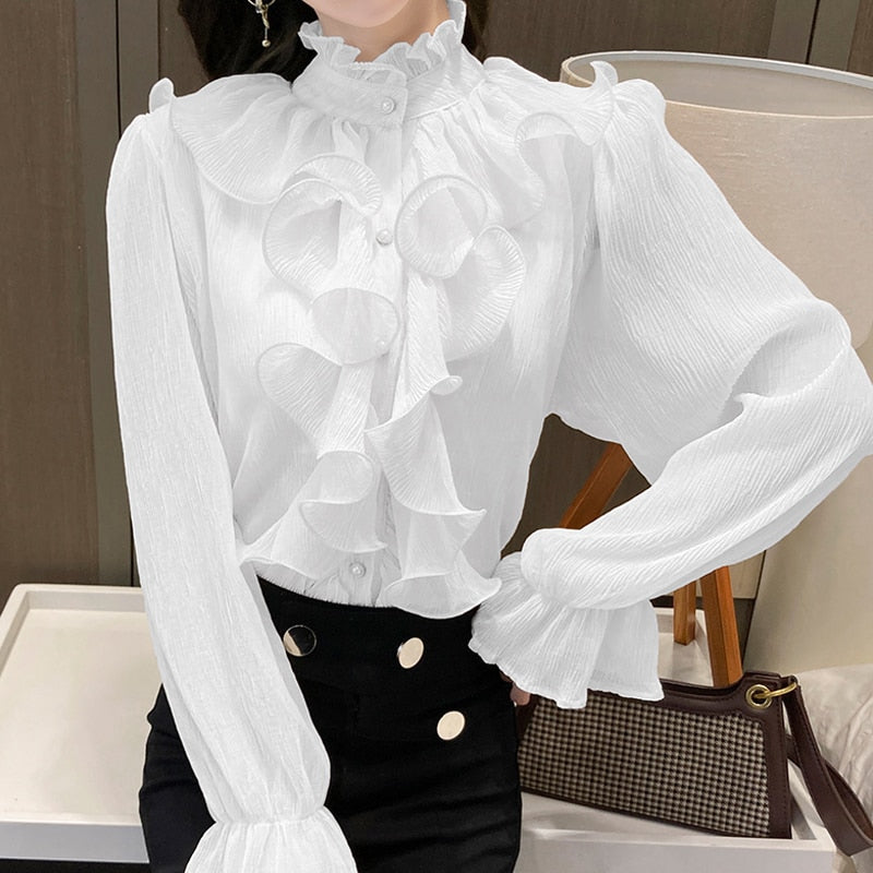 Elegant Lace Blouse With Ruffles