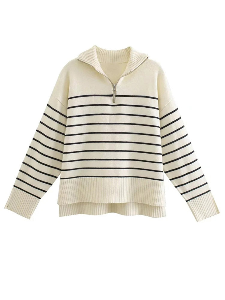 Loose Striped Asymmetry Knitted Sweater
