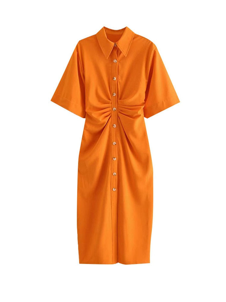 Button-up Draped Midi Shirt Dress