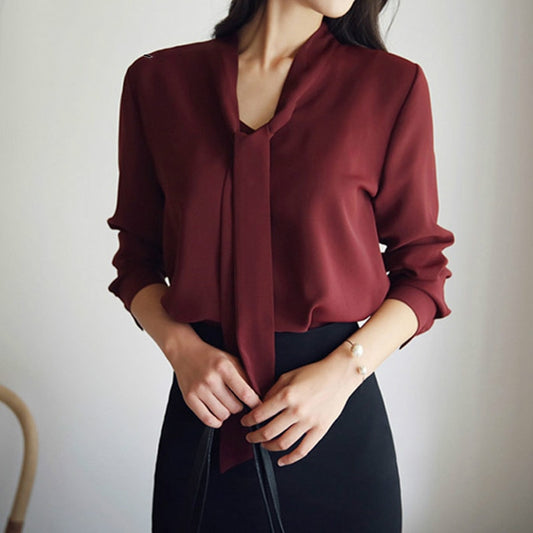 Long Sleeve Bow Tie Blouse